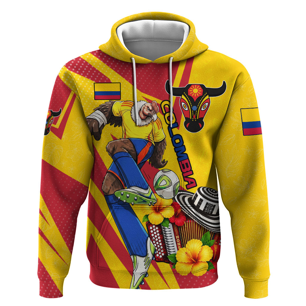 Personalized Colombia Football Vulture Mascot Zip Hoodie Vibrant Barranquilla Carnival Style - Vueltiao Hat And Accordion