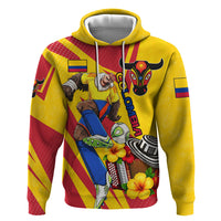 Personalized Colombia Football Vulture Mascot Zip Hoodie Vibrant Barranquilla Carnival Style - Vueltiao Hat And Accordion