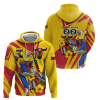 Personalized Colombia Football Vulture Mascot Zip Hoodie Vibrant Barranquilla Carnival Style - Vueltiao Hat And Accordion