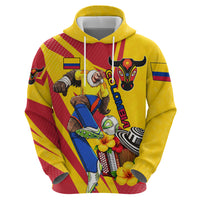 Personalized Colombia Football Vulture Mascot Zip Hoodie Vibrant Barranquilla Carnival Style - Vueltiao Hat And Accordion