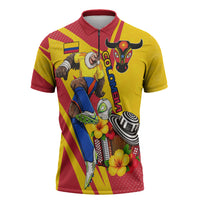 Personalized Colombia Football Vulture Mascot Zipper Polo Shirt Vibrant Barranquilla Carnival Style - Vueltiao Hat And Accordion