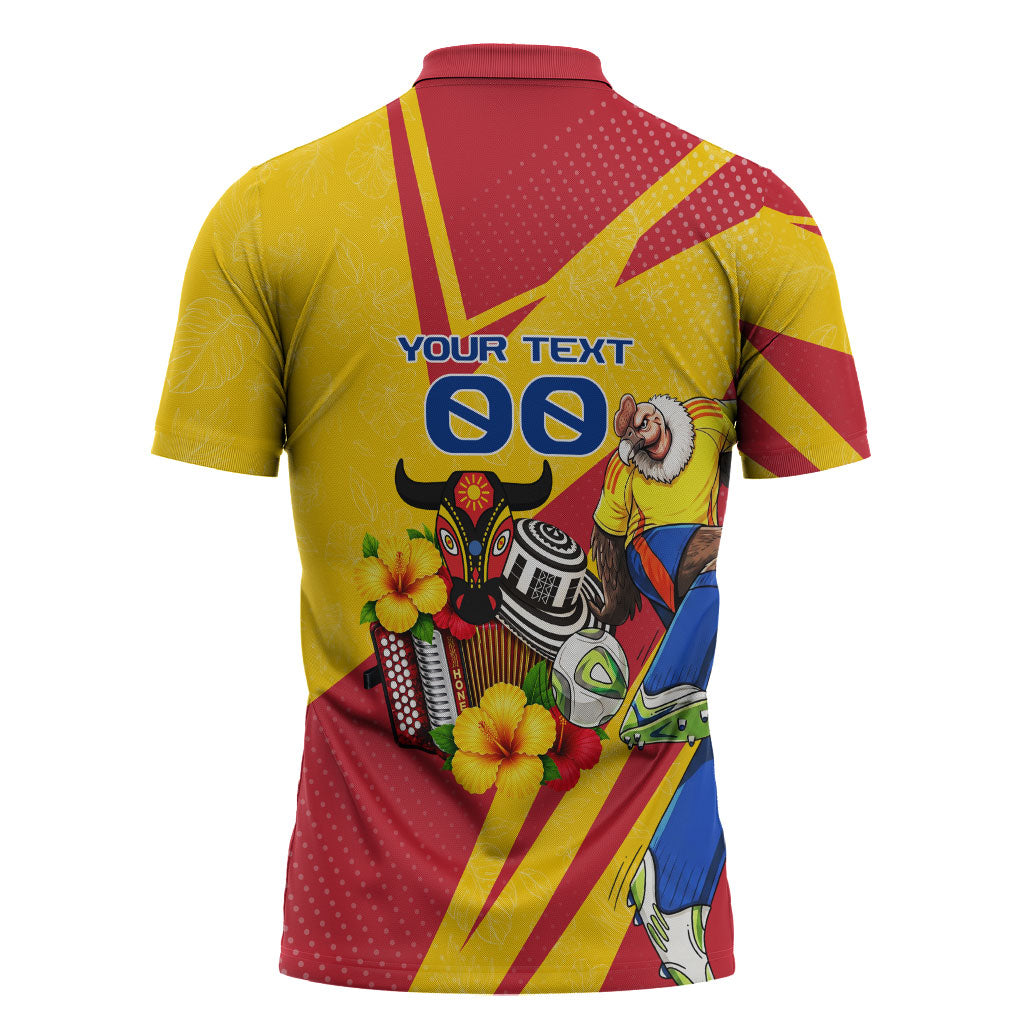 Personalized Colombia Football Vulture Mascot Zipper Polo Shirt Vibrant Barranquilla Carnival Style - Vueltiao Hat And Accordion