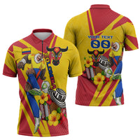 Personalized Colombia Football Vulture Mascot Zipper Polo Shirt Vibrant Barranquilla Carnival Style - Vueltiao Hat And Accordion