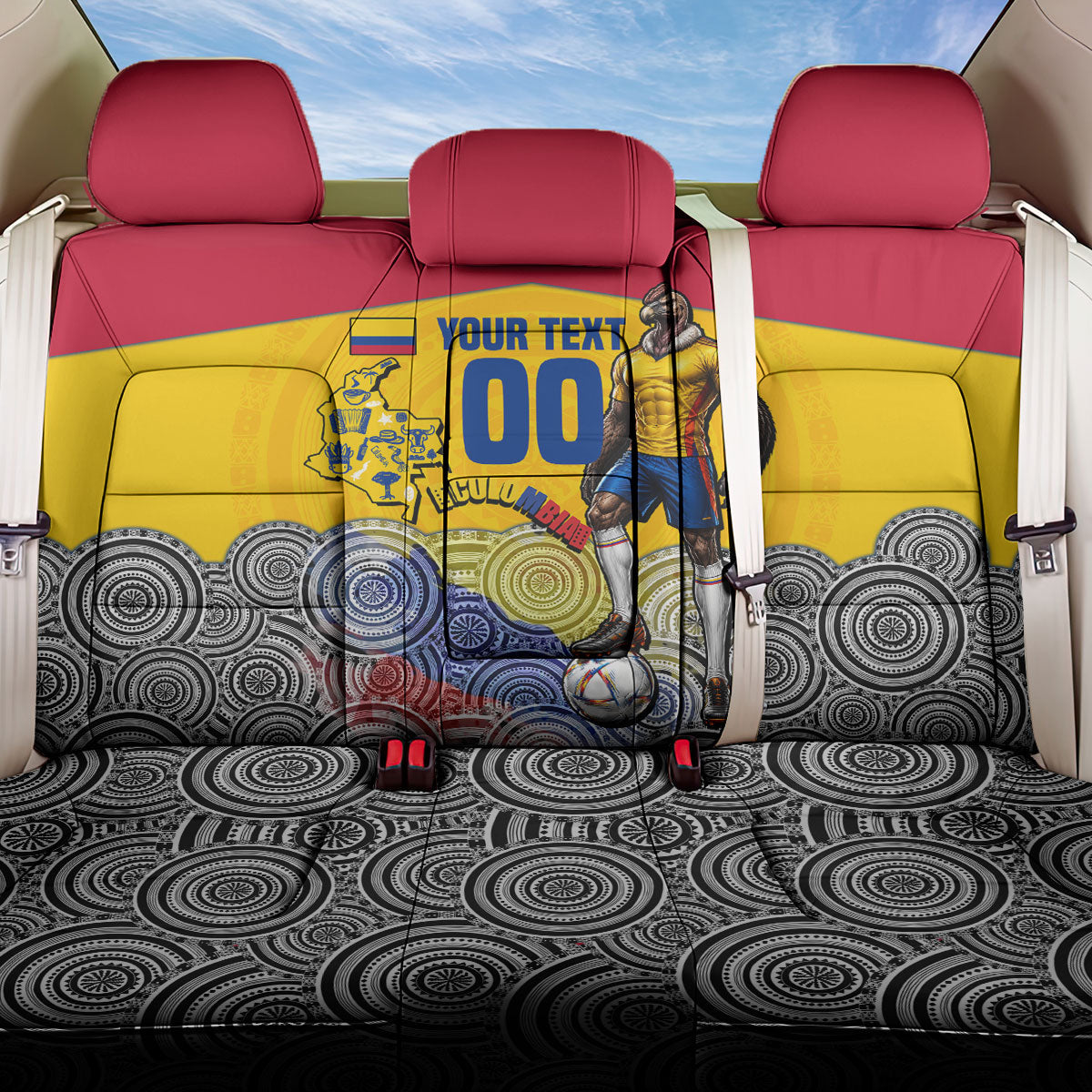 Personalized Colombia Football Back Car Seat Cover Vulture Mascot Sombrero Vueltiao Map