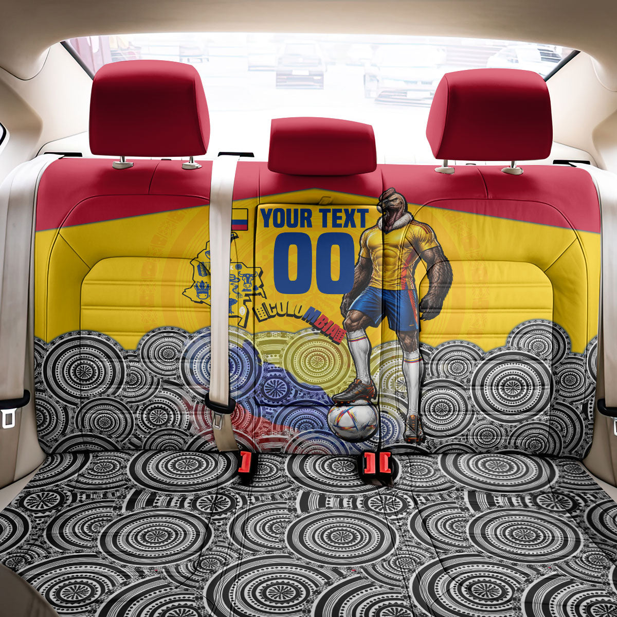 Personalized Colombia Football Back Car Seat Cover Vulture Mascot Sombrero Vueltiao Map