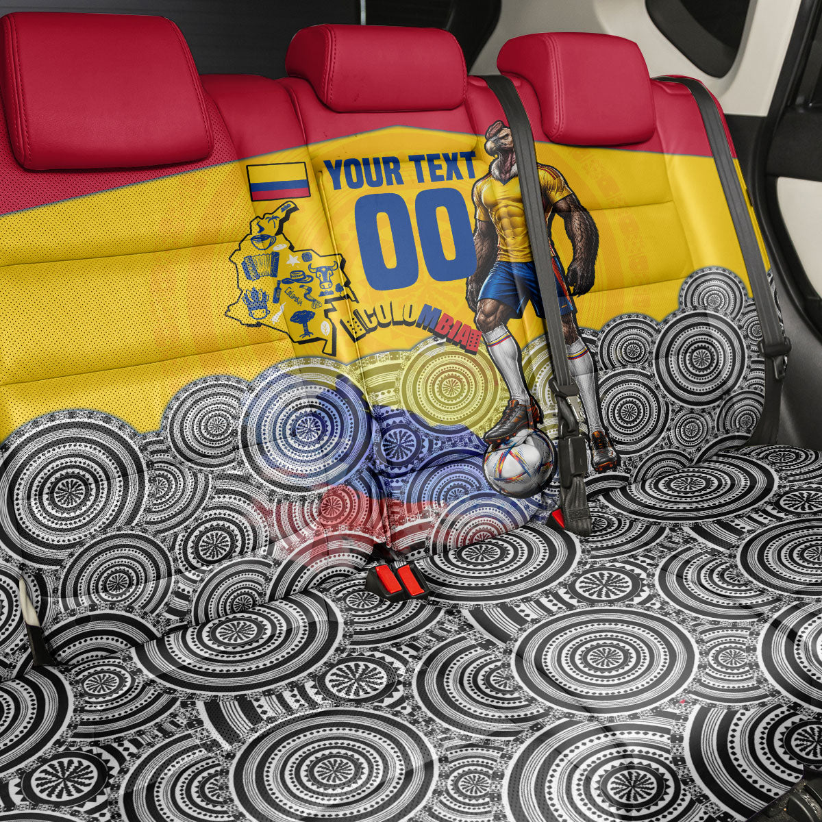 Personalized Colombia Football Back Car Seat Cover Vulture Mascot Sombrero Vueltiao Map