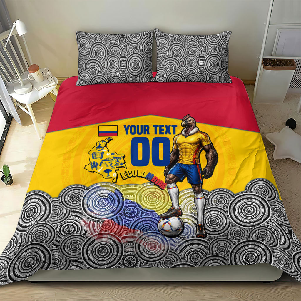 Personalized Colombia Football Bedding Set Vulture Mascot Sombrero Vueltiao Map