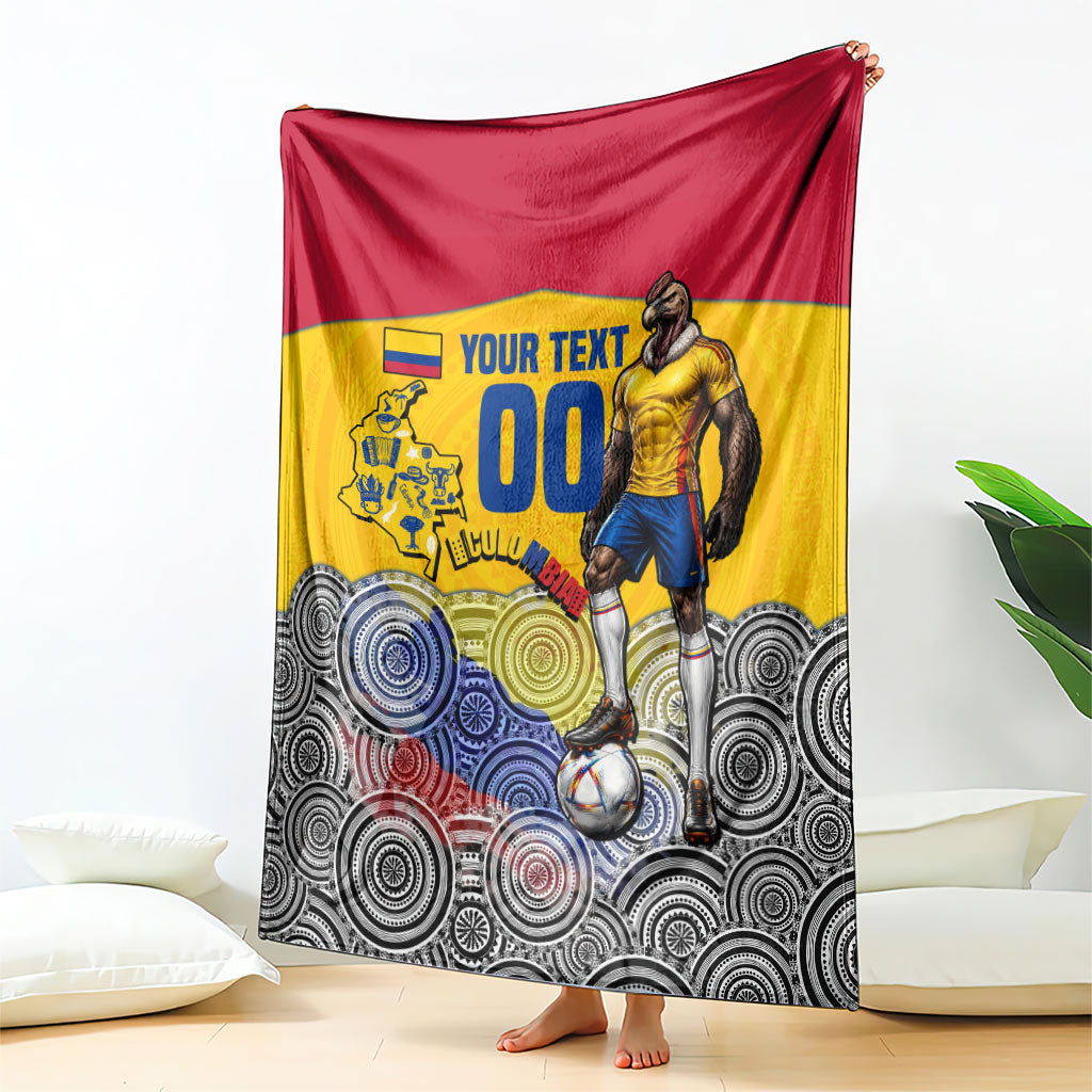 Personalized Colombia Football Blanket Vulture Mascot Sombrero Vueltiao Map