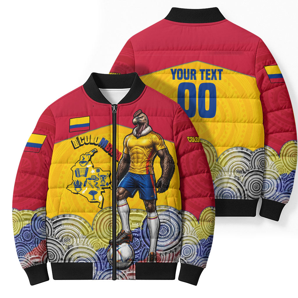 Personalized Colombia Football Bomber Puffer Jacket Vulture Mascot Sombrero Vueltiao Map