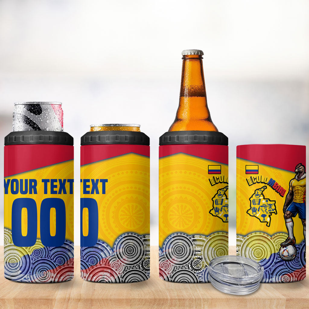 Personalized Colombia Football 4 in 1 Can Cooler Tumbler Vulture Mascot Sombrero Vueltiao Map