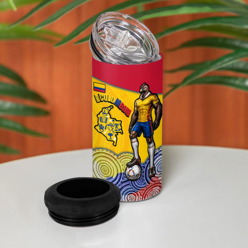 Personalized Colombia Football 4 in 1 Can Cooler Tumbler Vulture Mascot Sombrero Vueltiao Map