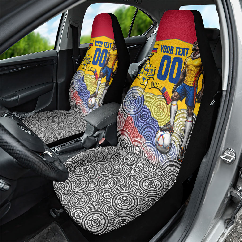 Personalized Colombia Football Car Seat Cover Vulture Mascot Sombrero Vueltiao Map