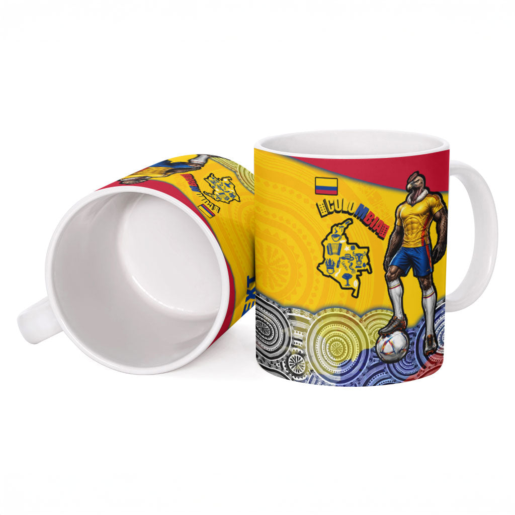 Personalized Colombia Football Ceramic Mug Vulture Mascot Sombrero Vueltiao Map