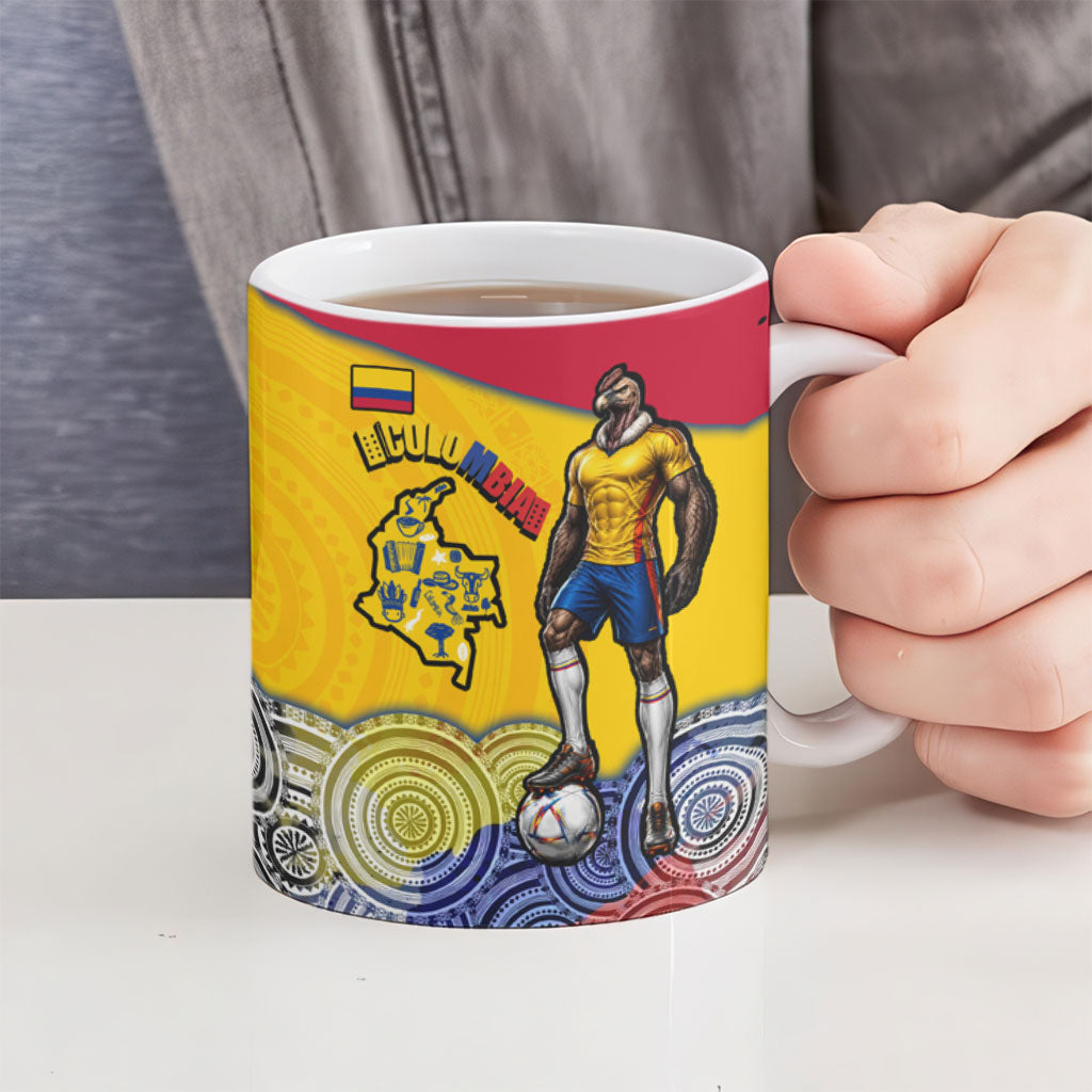 Personalized Colombia Football Ceramic Mug Vulture Mascot Sombrero Vueltiao Map