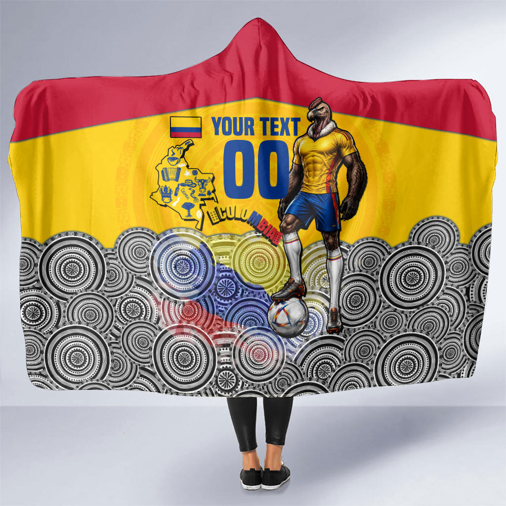 Personalized Colombia Football Hooded Blanket Vulture Mascot Sombrero Vueltiao Map