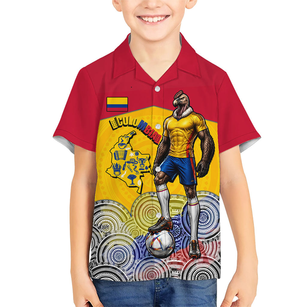 Personalized Colombia Football Kid Hawaiian Shirt Vulture Mascot Sombrero Vueltiao Map