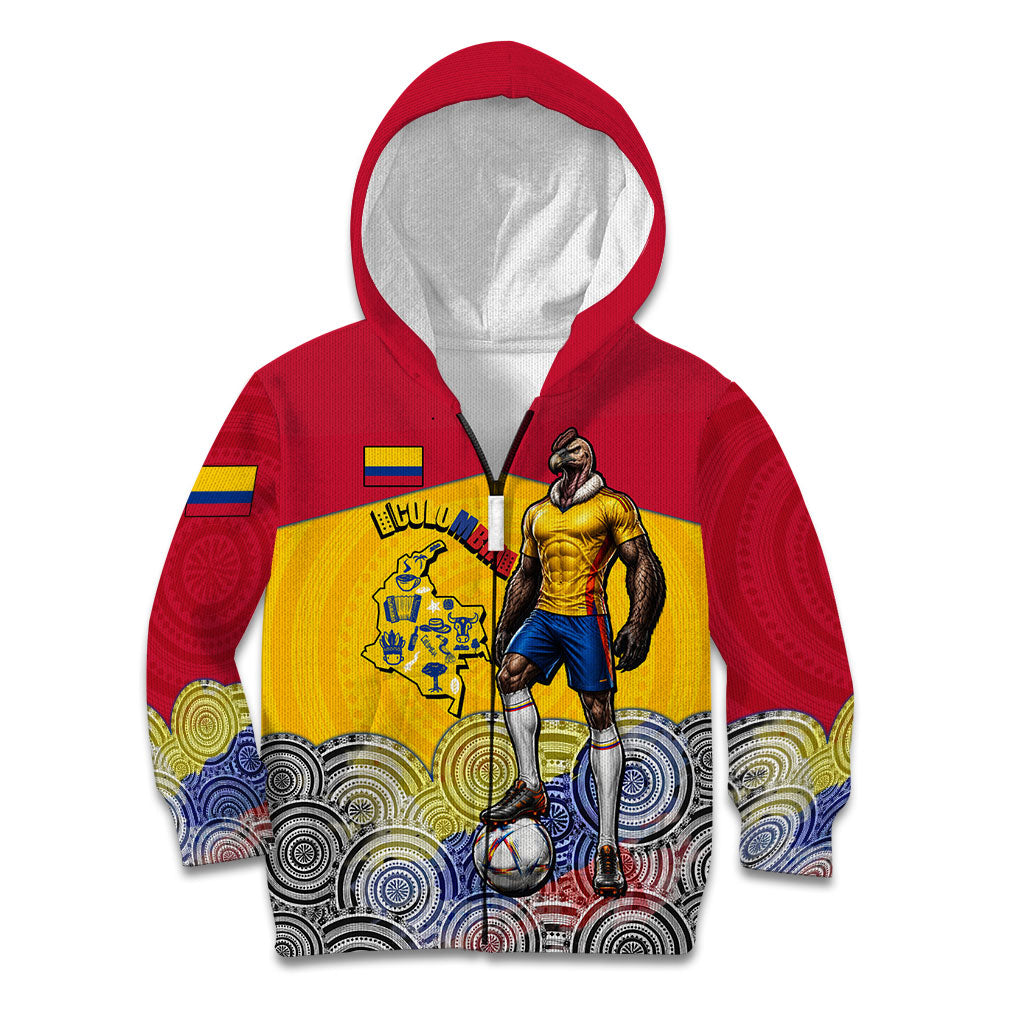 Personalized Colombia Football Kid Hoodie Vulture Mascot Sombrero Vueltiao Map