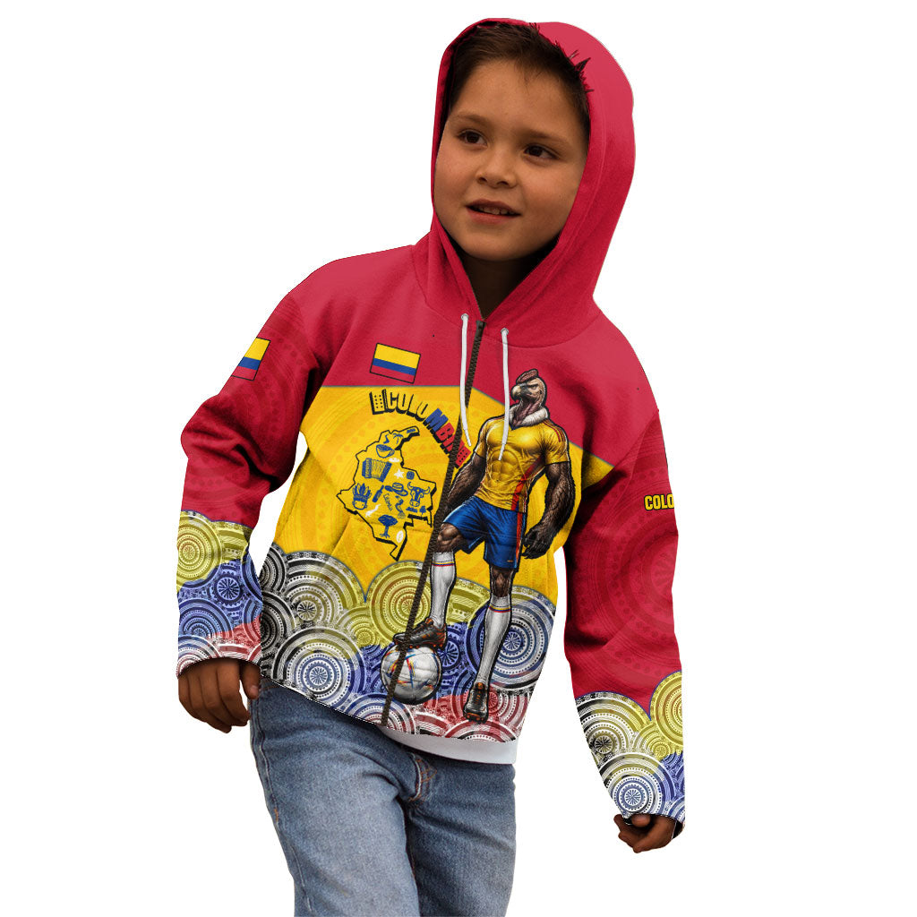 Personalized Colombia Football Kid Hoodie Vulture Mascot Sombrero Vueltiao Map