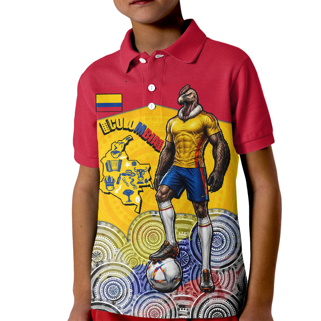 Personalized Colombia Football Kid Polo Shirt Vulture Mascot Sombrero Vueltiao Map
