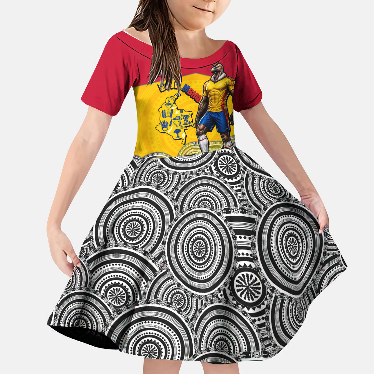 Personalized Colombia Football Kid Short Sleeve Dress Vulture Mascot Sombrero Vueltiao Map