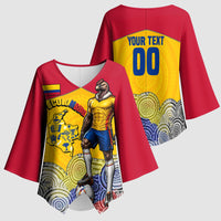 Personalized Colombia Football Kimono Sleeve Blouse Vulture Mascot Sombrero Vueltiao Map