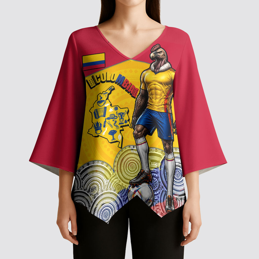 Personalized Colombia Football Kimono Sleeve Blouse Vulture Mascot Sombrero Vueltiao Map
