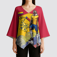 Personalized Colombia Football Kimono Sleeve Blouse Vulture Mascot Sombrero Vueltiao Map