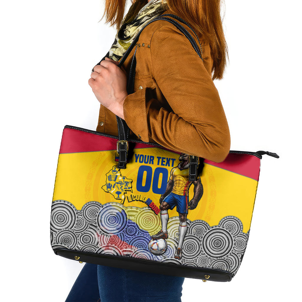 Personalized Colombia Football Leather Tote Bag Vulture Mascot Sombrero Vueltiao Map