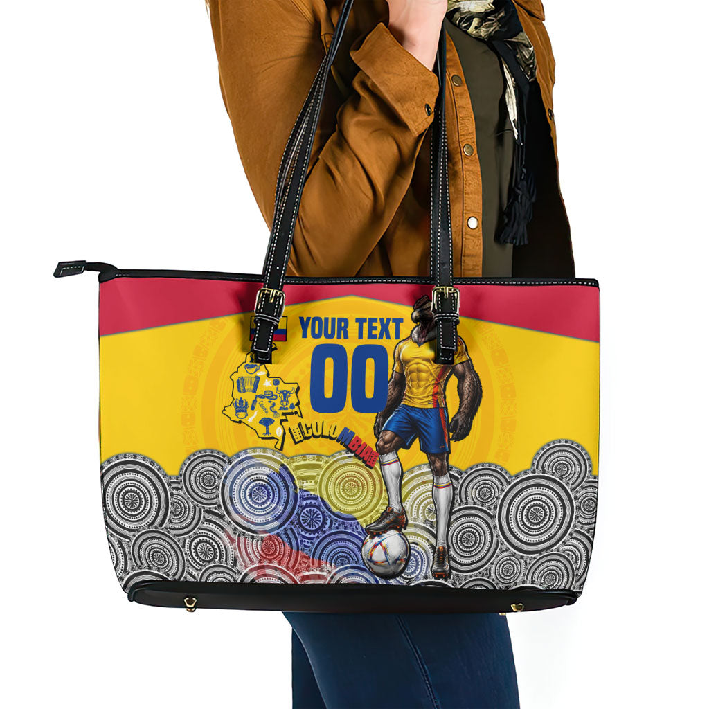 Personalized Colombia Football Leather Tote Bag Vulture Mascot Sombrero Vueltiao Map