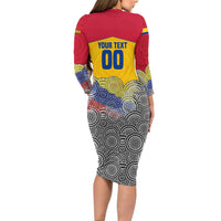Personalized Colombia Football Long Sleeve Bodycon Dress Vulture Mascot Sombrero Vueltiao Map