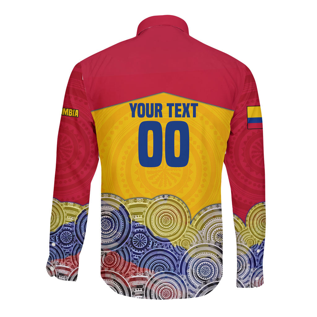 Personalized Colombia Football Long Sleeve Button Shirt Vulture Mascot Sombrero Vueltiao Map