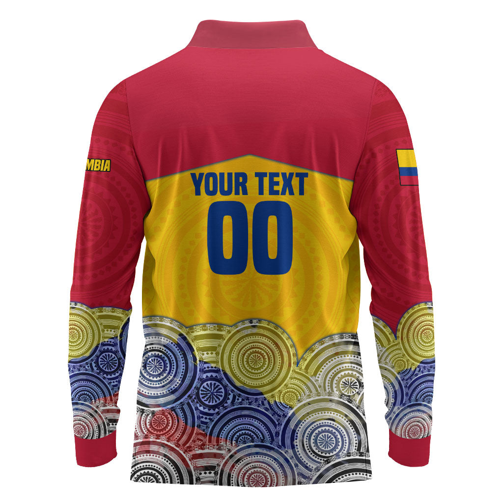 Personalized Colombia Football Long Sleeve Polo Shirt Vulture Mascot Sombrero Vueltiao Map