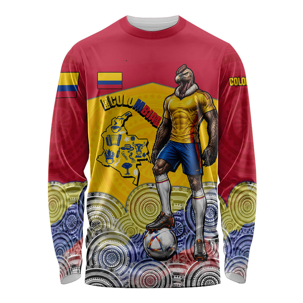 Personalized Colombia Football Long Sleeve Shirt Vulture Mascot Sombrero Vueltiao Map