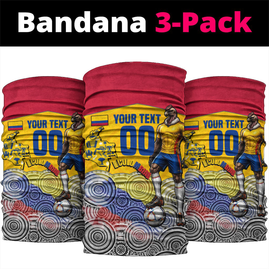 Personalized Colombia Football Neck Gaiter Vulture Mascot Sombrero Vueltiao Map