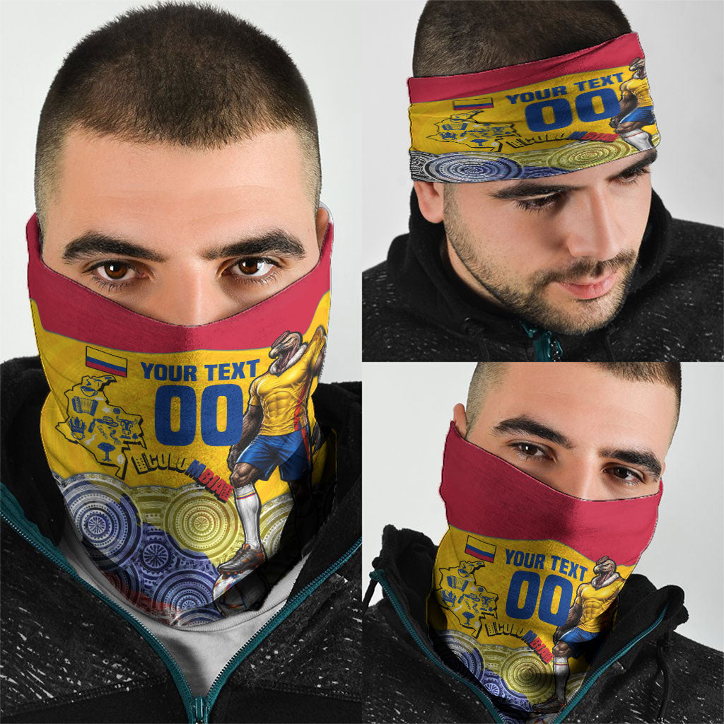 Personalized Colombia Football Neck Gaiter Vulture Mascot Sombrero Vueltiao Map