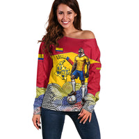 Personalized Colombia Football Off Shoulder Sweater Vulture Mascot Sombrero Vueltiao Map