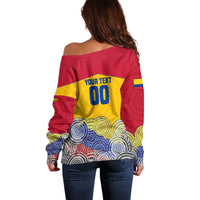 Personalized Colombia Football Off Shoulder Sweater Vulture Mascot Sombrero Vueltiao Map
