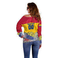 Personalized Colombia Football Off Shoulder Sweater Vulture Mascot Sombrero Vueltiao Map