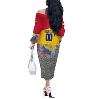 Personalized Colombia Football Off The Shoulder Long Sleeve Dress Vulture Mascot Sombrero Vueltiao Map