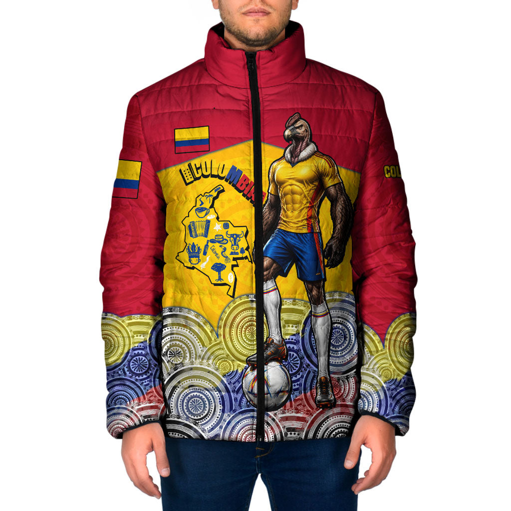 Personalized Colombia Football Padded Jacket Vulture Mascot Sombrero Vueltiao Map