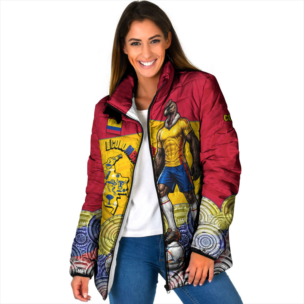 Personalized Colombia Football Padded Jacket Vulture Mascot Sombrero Vueltiao Map