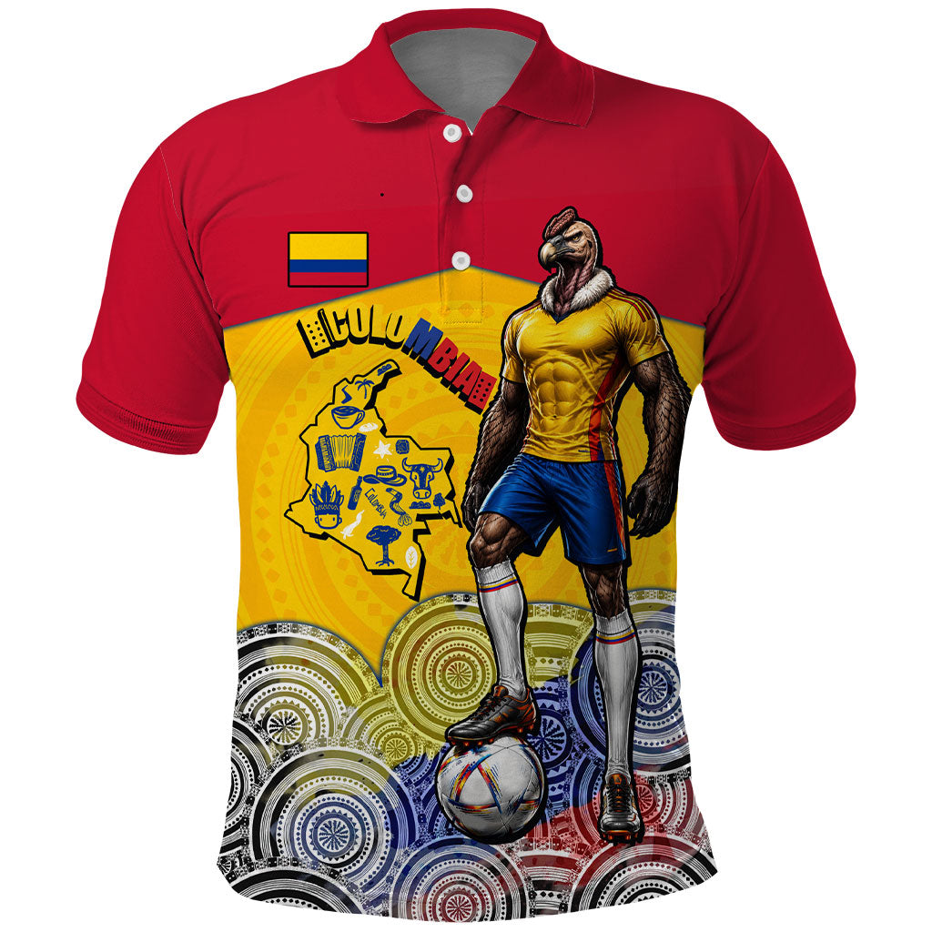 Personalized Colombia Football Polo Shirt Vulture Mascot Sombrero Vueltiao Map