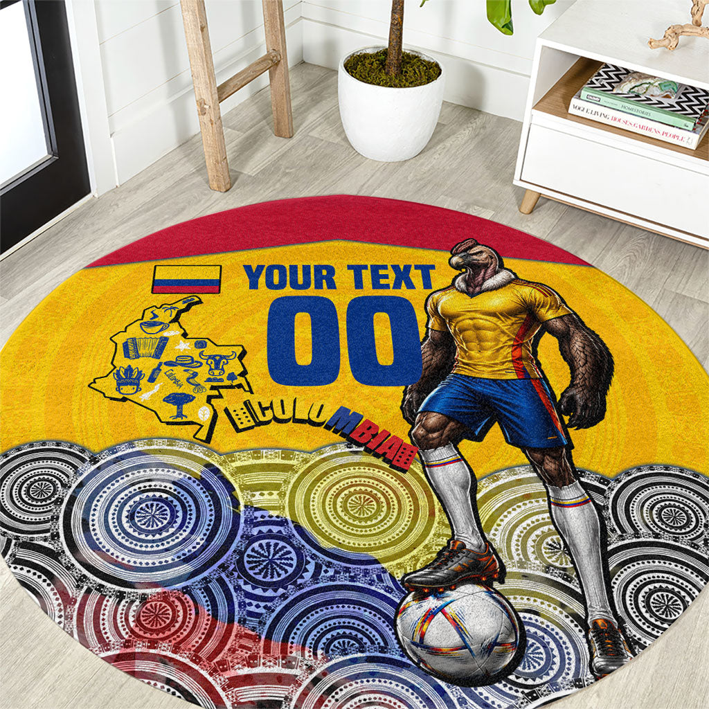 Personalized Colombia Football Round Carpet Vulture Mascot Sombrero Vueltiao Map
