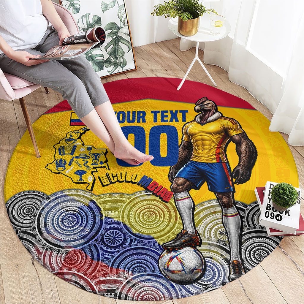 Personalized Colombia Football Round Carpet Vulture Mascot Sombrero Vueltiao Map