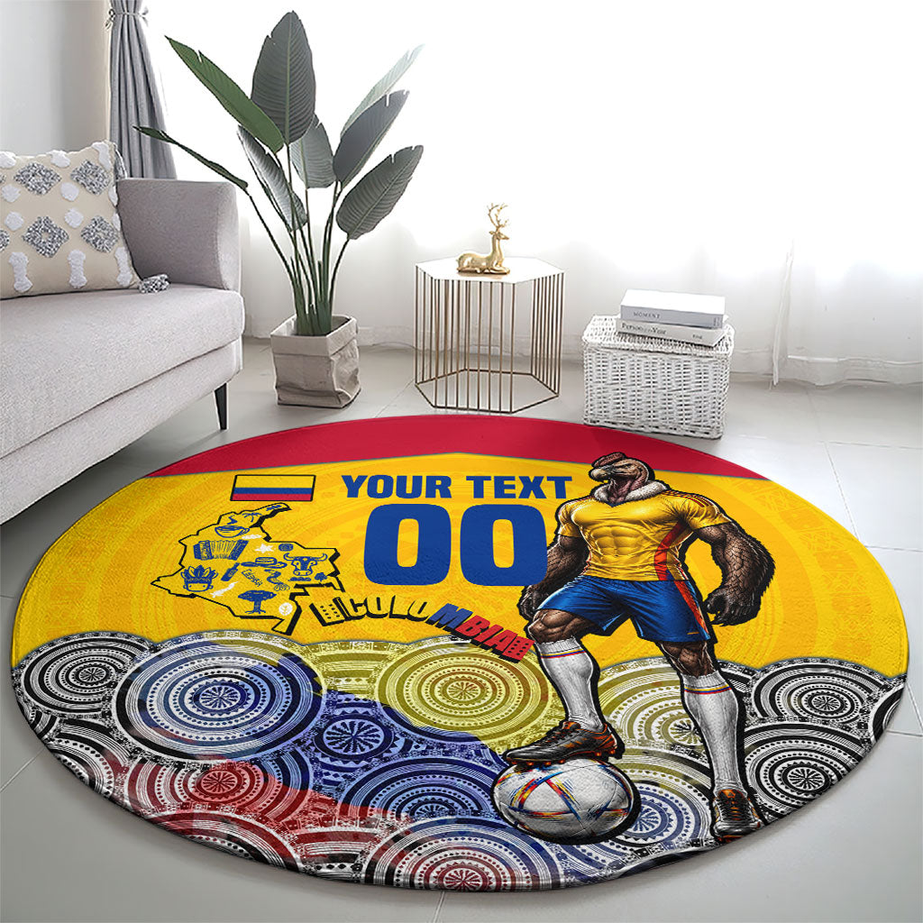 Personalized Colombia Football Round Carpet Vulture Mascot Sombrero Vueltiao Map