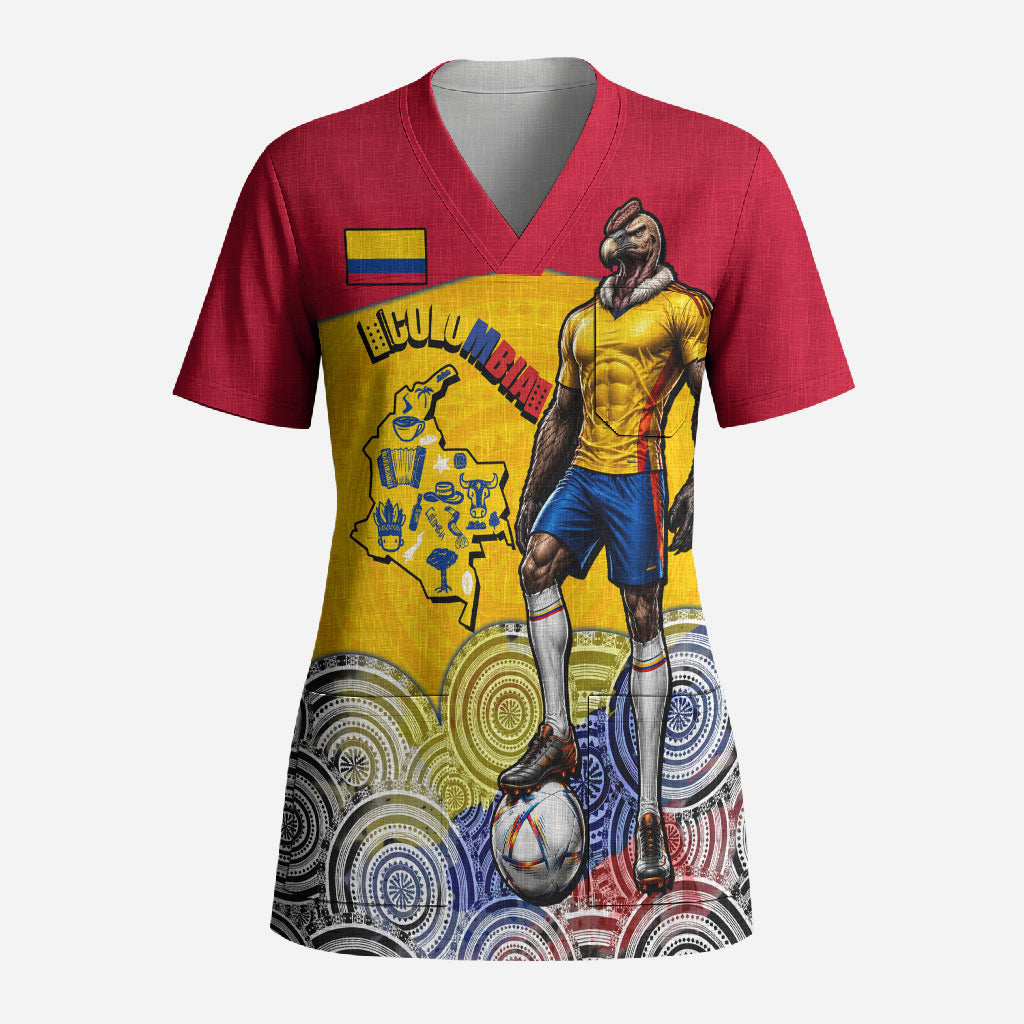 Personalized Colombia Football Scrub Top Vulture Mascot Sombrero Vueltiao Map