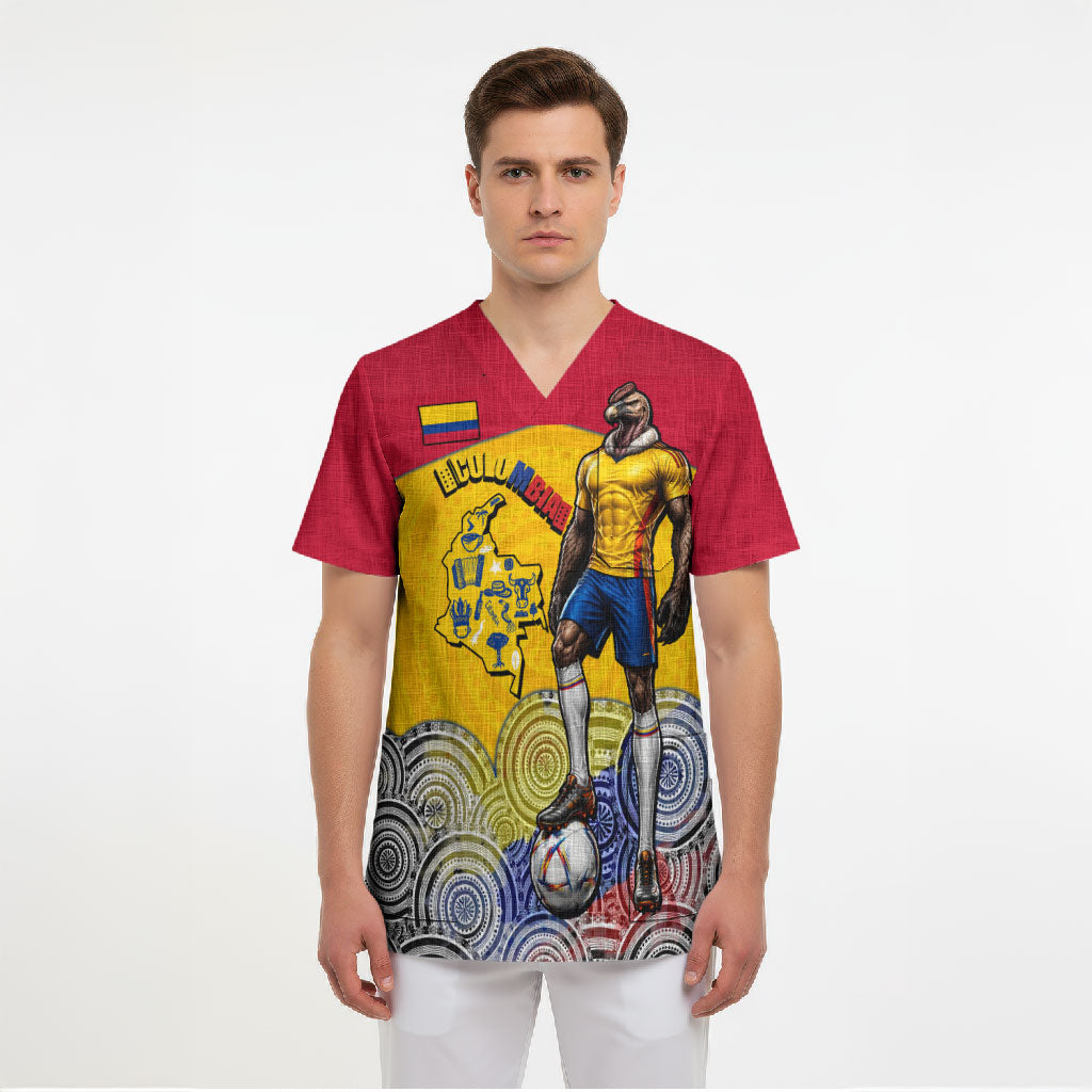 Personalized Colombia Football Scrub Top Vulture Mascot Sombrero Vueltiao Map