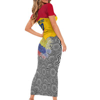 Personalized Colombia Football Short Sleeve Bodycon Dress Vulture Mascot Sombrero Vueltiao Map