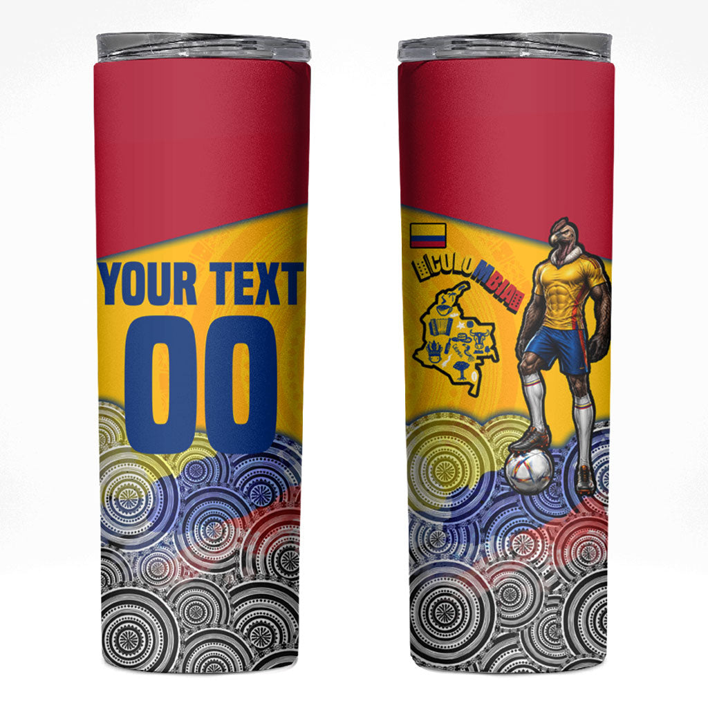 Personalized Colombia Football Skinny Tumbler Vulture Mascot Sombrero Vueltiao Map