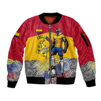 Personalized Colombia Football Sleeve Zip Bomber Jacket Vulture Mascot Sombrero Vueltiao Map